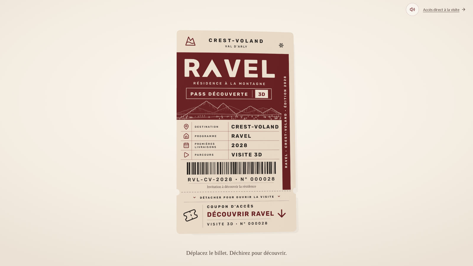 Le billet d'entrée « Pass découverte 3D » de la Résidence Ravel